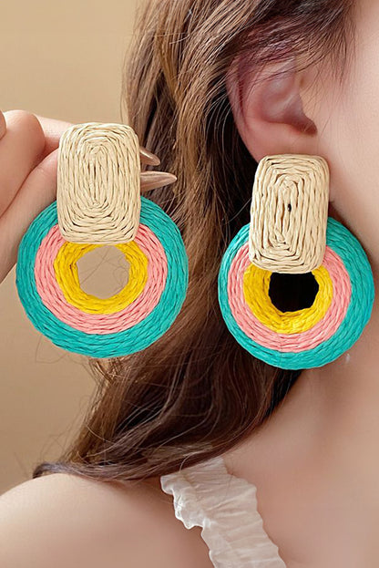 Green Colorblock Grass Vine Hoop Crochet Earrings