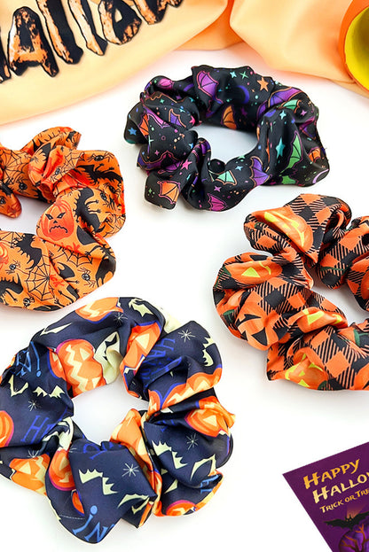 Orange Halloween Pattern Print Hair Scrunchie