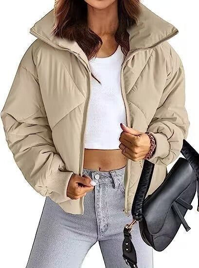 Women's Long Sleeve Zipper Winter Quilted Short Cotton Jacket Women's Bread