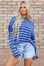 Green Stripe Drop Shoulder Casual Sweater