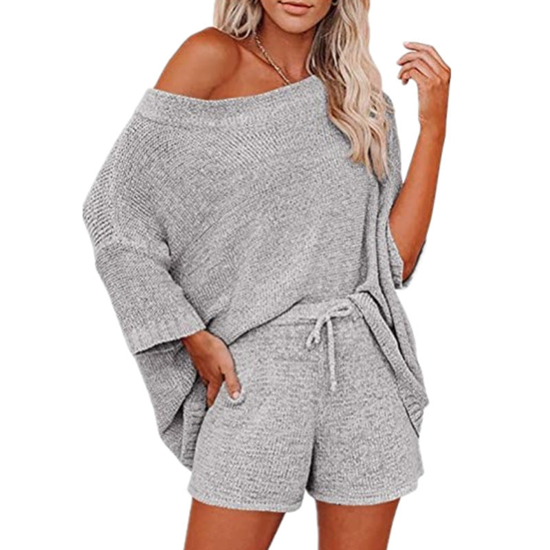 Off-the-shoulder Top Waist Shorts Casual Pajamas Suit