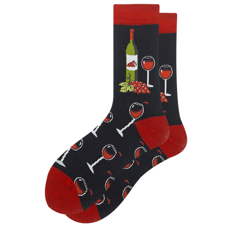 Men's red wine cartoon funny pattern stockings