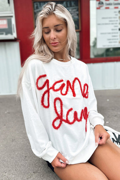 Russet Orange Tinsel Game Day Drop Shoulder Graphic Sweatshirt