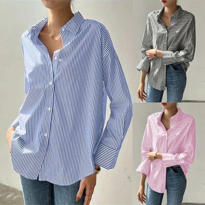 Women's Loose Casual Striped Long-sleeved Shirt