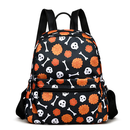 Halloween Skull Print Backpack For Women Waterproof Large Capacity Zipper Multi-pocket Shopping Travel Bags