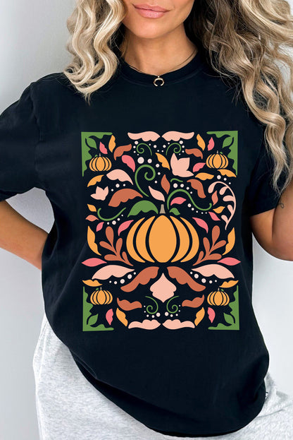 Black Abstract Pumpkin Graphic Crewneck Thanksgiving T Shirt