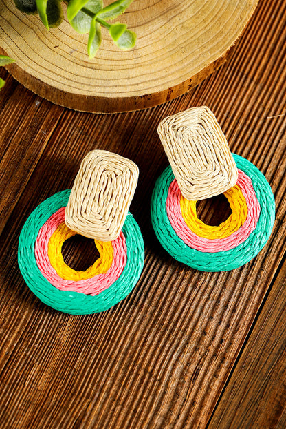 Green Colorblock Grass Vine Hoop Crochet Earrings