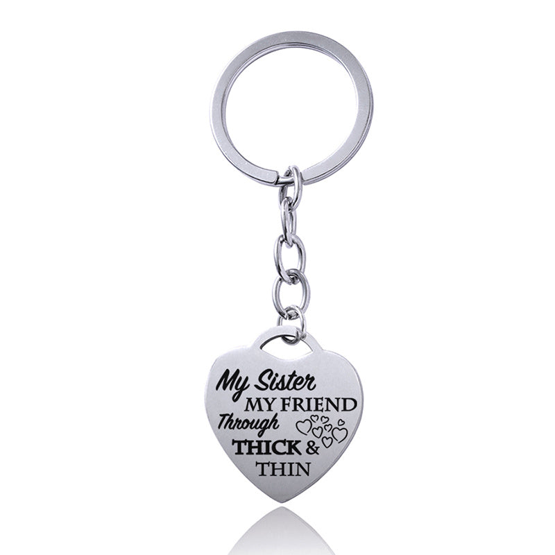 Stainless Steel Heart Sisters Best Friends Inspirational Keychains