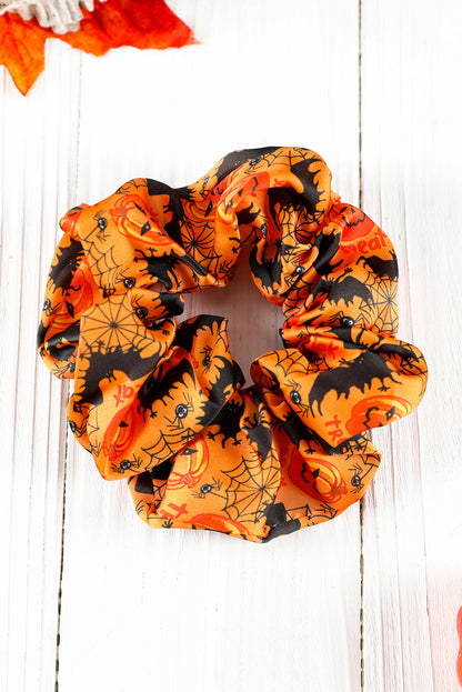 Orange Halloween Pattern Print Hair Scrunchie