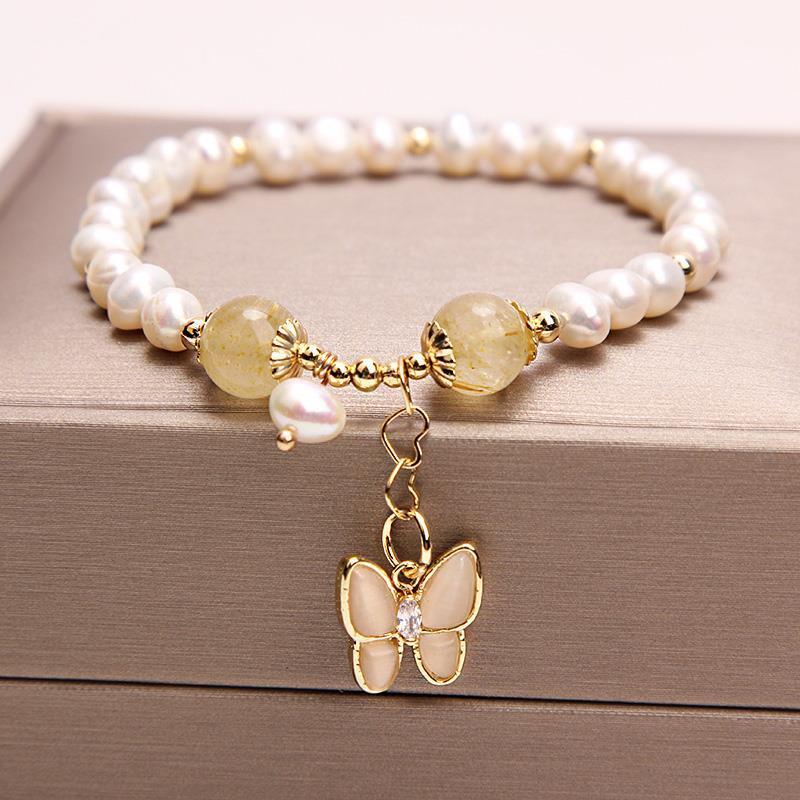 Natural Freshwater Pearl Strawberry Quartz Fishtail Bracelet