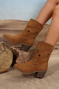 Chestnut Western Star Decor Suede Chunky Heel Boots