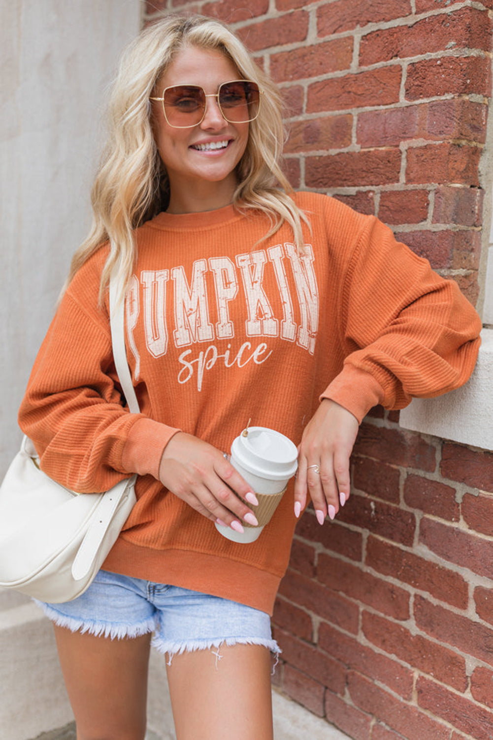 Orange PUMPKIN Spice Graphic Corded Crewneck Sweatshirt