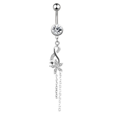 Stainless Steel European And American Inlaid Zircon Navel Stud Love Moon Piercing Jewelry