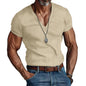 V-neck Solid Color Slim Fit Casual T-shirt Men's Top