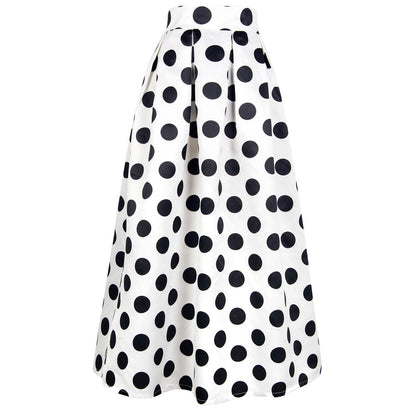 Skirt Retro Dots Large Swing Mid Skirt High Waist A- Line Skirt