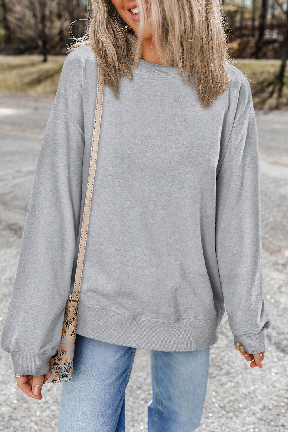 Aruba Blue Plain Drop Shoulder Crewneck Pullover Sweatshirt