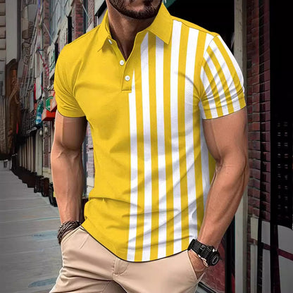 Striped Printing Lapel Polo Shirt Men