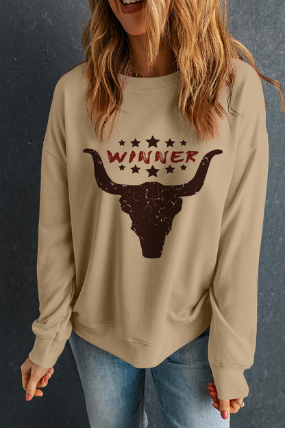 Khaki WINNER Steer Head Graphic Sweatshirt