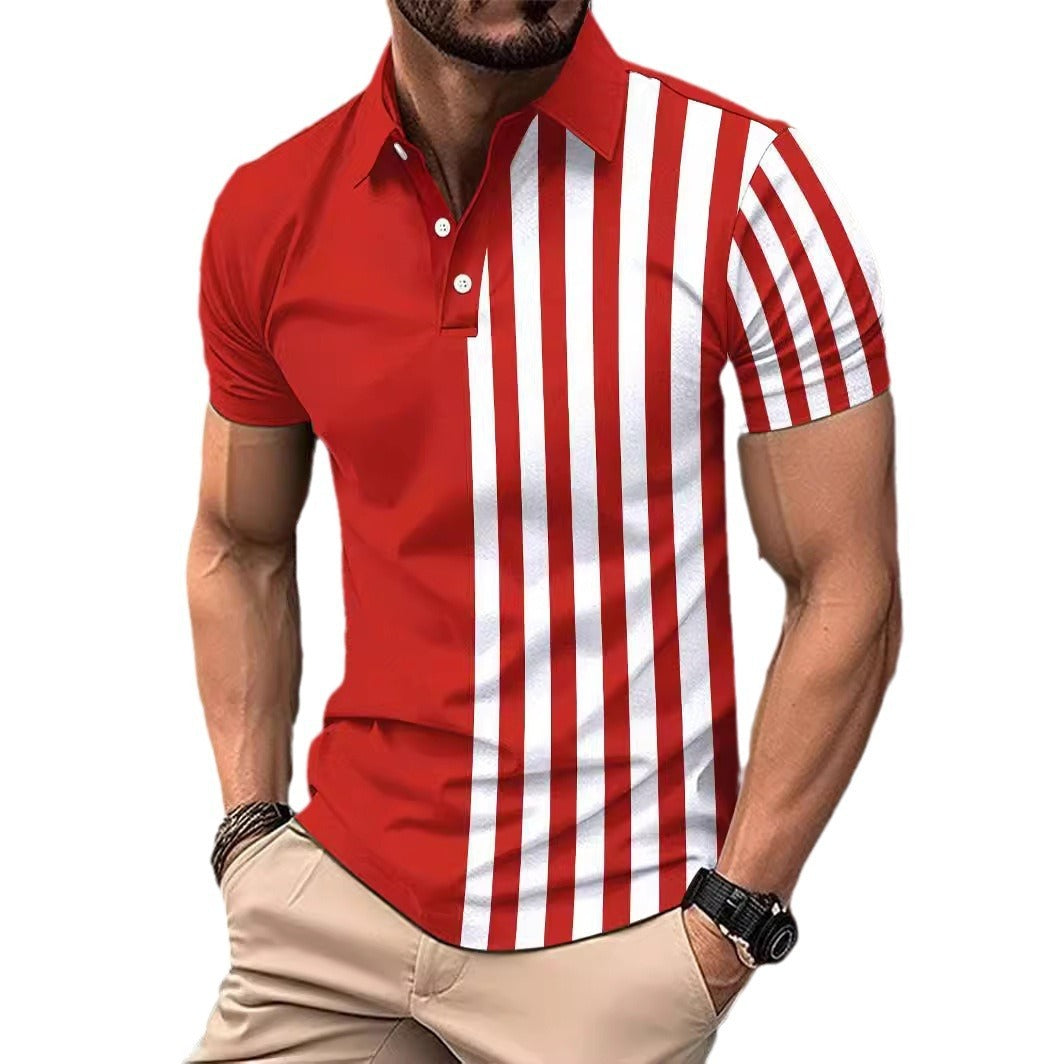 Striped Printing Lapel Polo Shirt Men