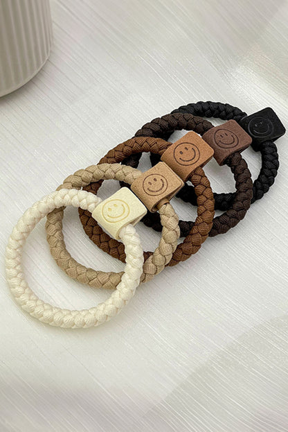 Khaki 5pcs Smile Face Decor Braided Hair Ties