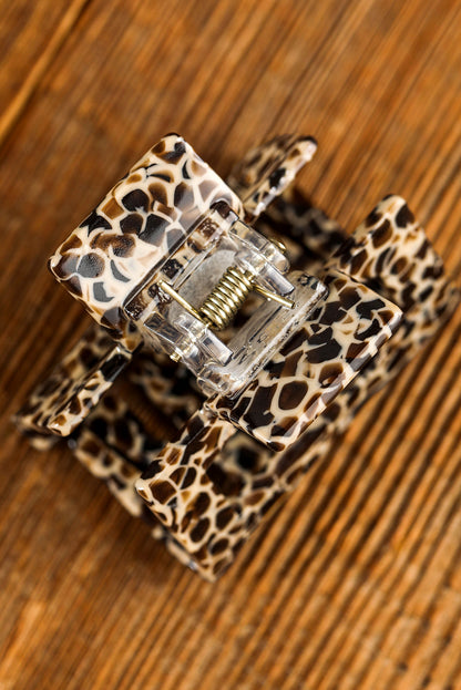 White Leopard Print Cutout Square Claw Clip