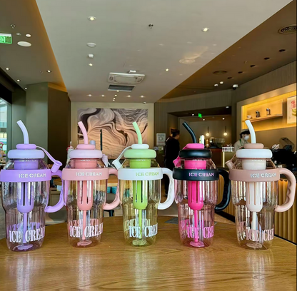 Summer Cute Large Capacity Travel Tumbler with Straw Handle