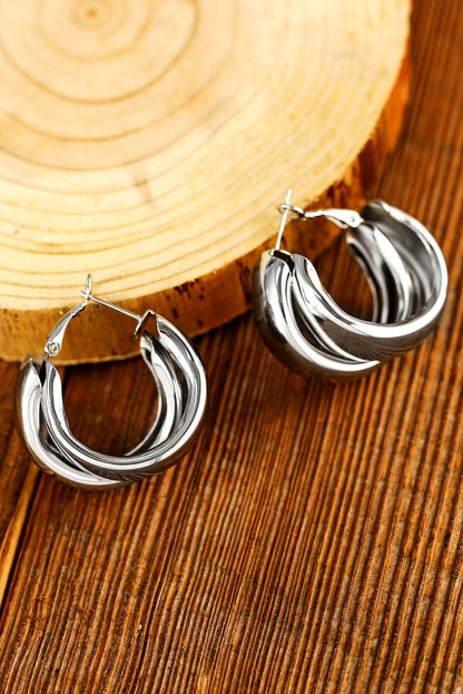 Silvery Layered Hoop Studded Earrings