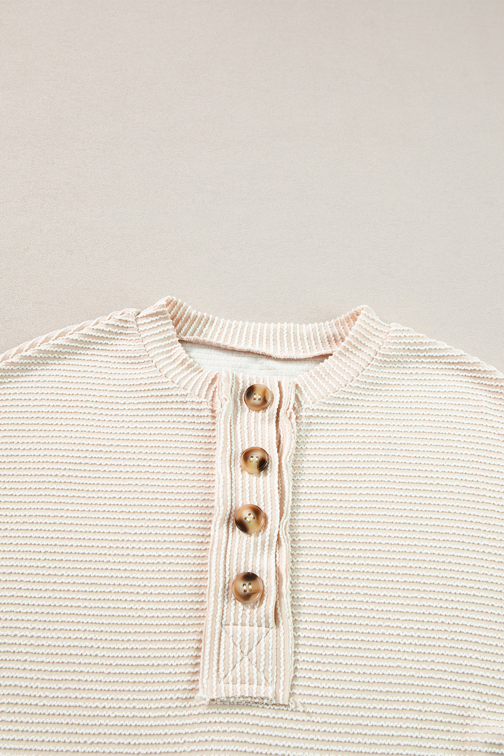 Apricot Corded Texture Lantern Sleeve Buttons Henley Sweatsuit