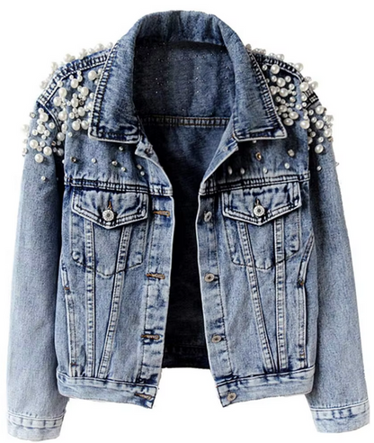 Women's Embroidered Pearl Rivet Denim Jacket