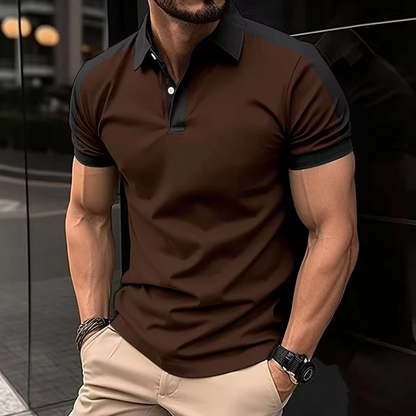 New Men's Casual Polo Shirt – Fashionable Lapel Button with Color Matching Design