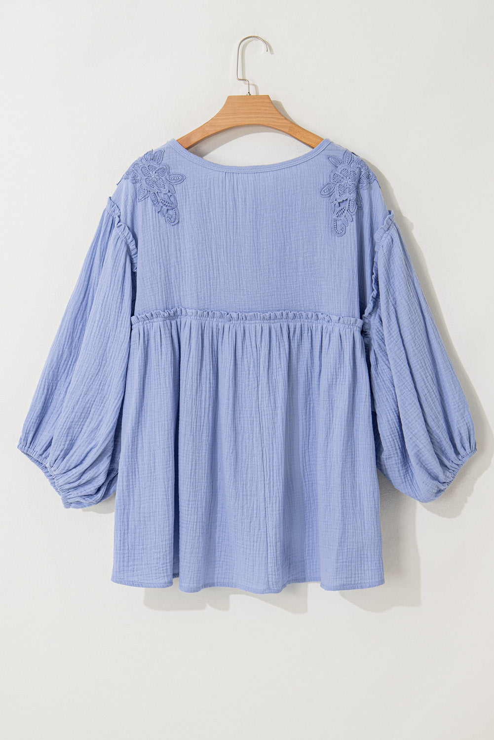 Beau Blue Plus Size Crochet Bracelet Sleeve Babydoll Blouse