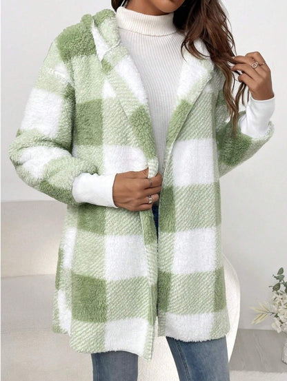 Coat Loose Plaid Color Stitching Knitted Cardigan Sweater