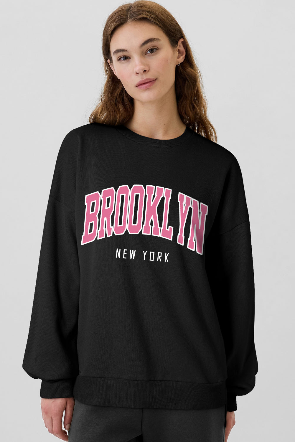 Black BROOKLYN NEW YORK Graphic Drop Shoulder Sweatshirt