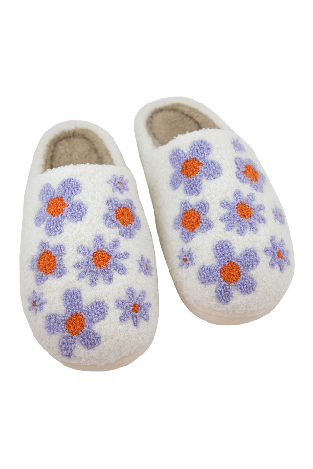 Tillandsia Purple Cute Floral Printed Plush Home Slippers