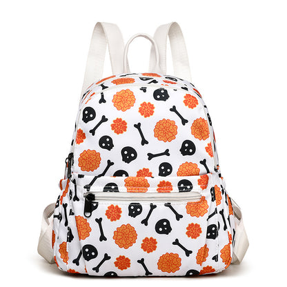 Halloween Skull Print Backpack For Women Waterproof Large Capacity Zipper Multi-pocket Shopping Travel Bags