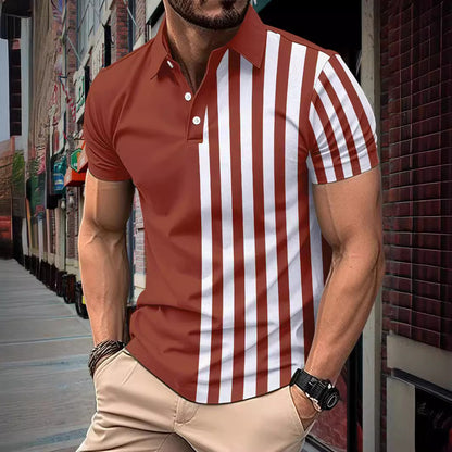 Striped Printing Lapel Polo Shirt Men