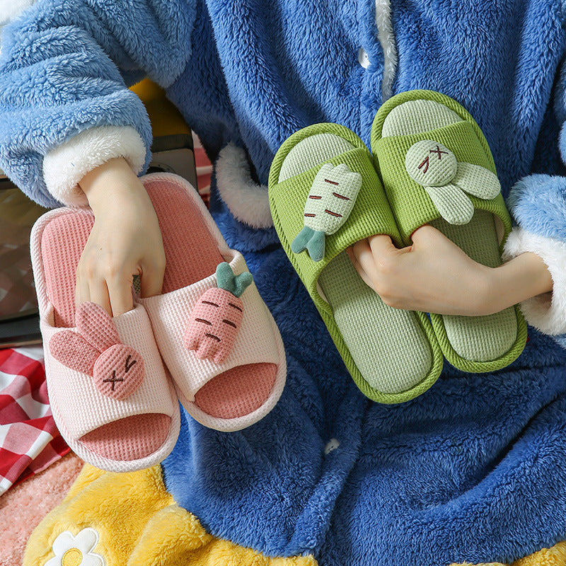 Cotton And Linen Home Slippers Color-matching Cute Rabbit Shoes House Indoor Non-slip Floor Bedroom Slipper For Four Seasons