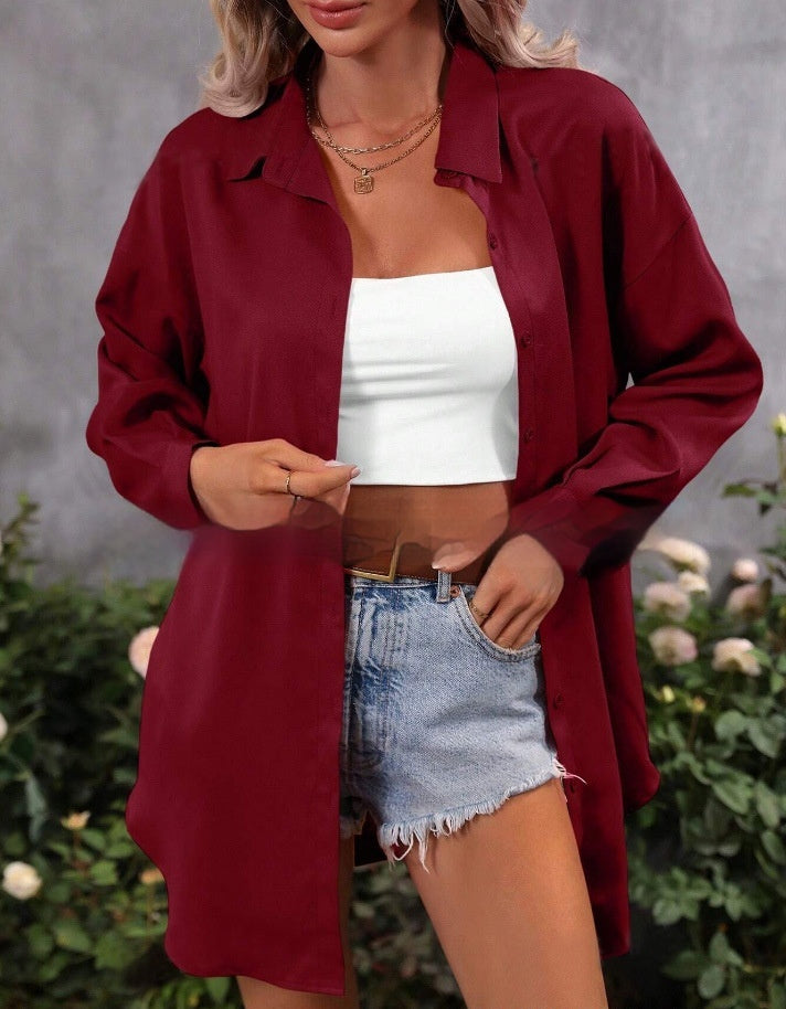 Fashion Loose Candy Color Long Sleeve Shirt Top