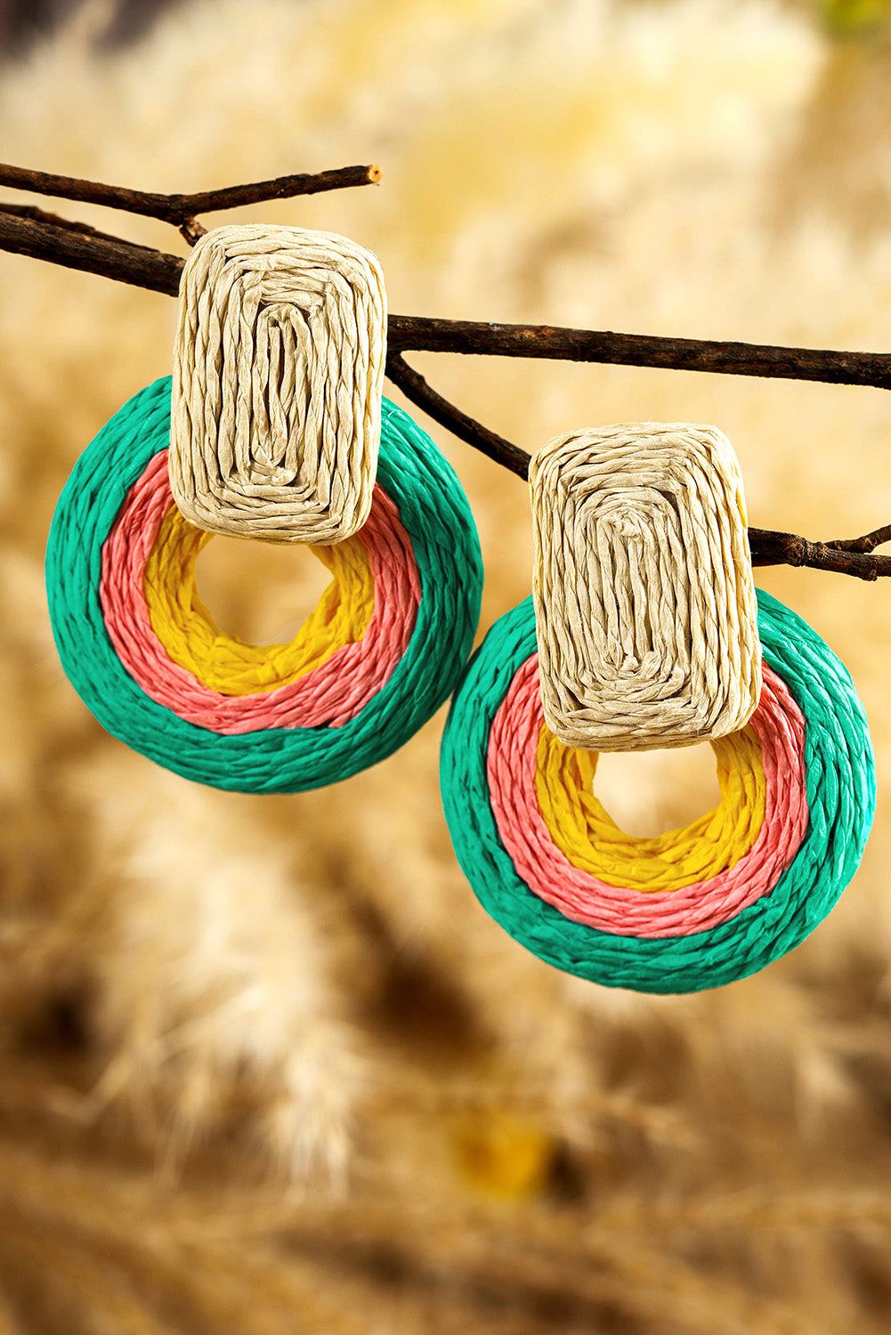 Green Colorblock Grass Vine Hoop Crochet Earrings