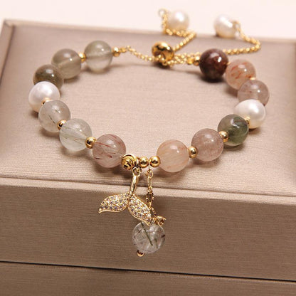 Natural Freshwater Pearl Strawberry Quartz Fishtail Bracelet