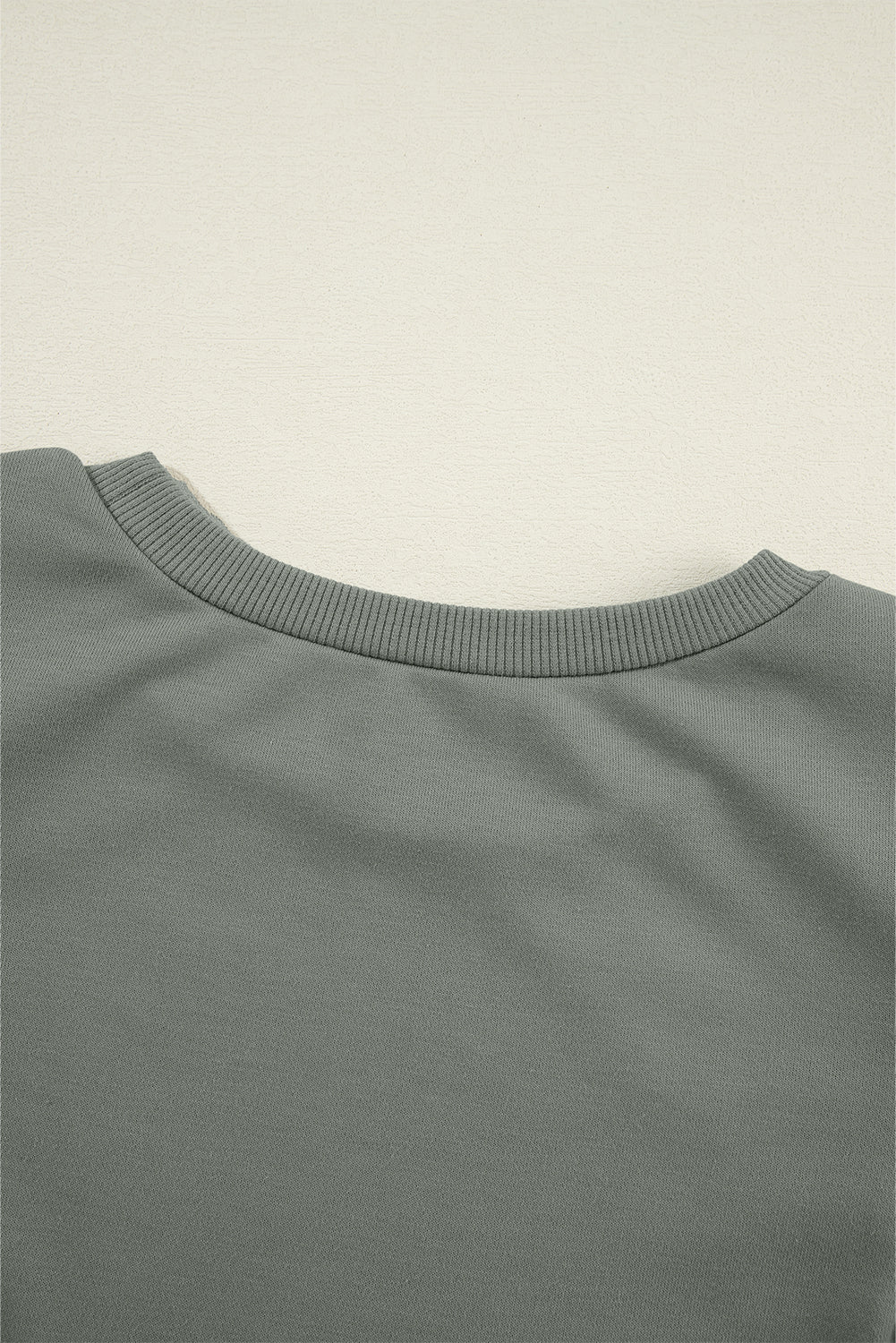 Mist Green Solid Patchwork Sleeve Round Neck Sweatshirt