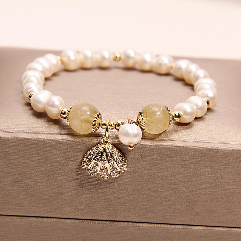 Natural Freshwater Pearl Strawberry Quartz Fishtail Bracelet