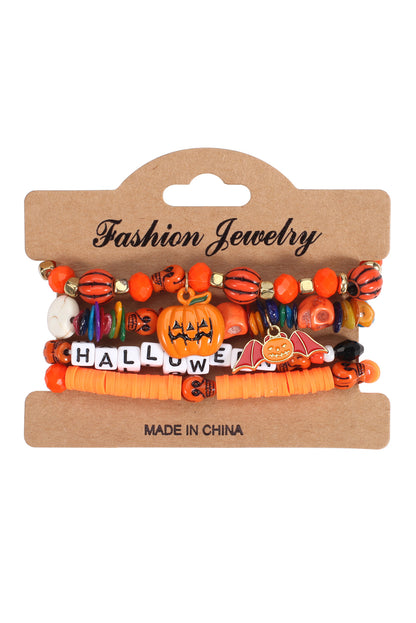 Orange 4pcs Halloween Pumpkin Bat Spider Bracelet Set