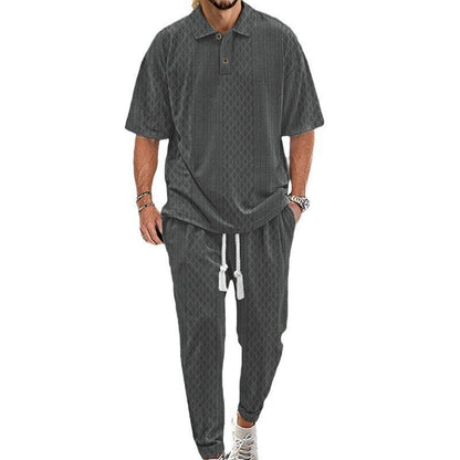 Solid Color Jacquard Heavy T-shirt Trousers Suit