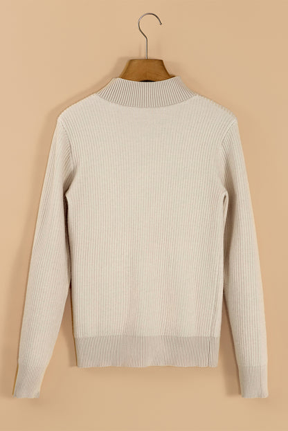 Apricot Thermal Lined Ribbed Knit Mock Neck Sweater