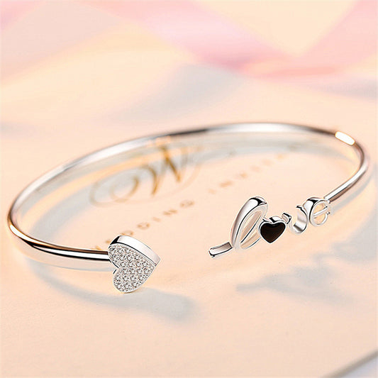 Heart-shaped Full Of Diamond Bracelet Silver Plated Love