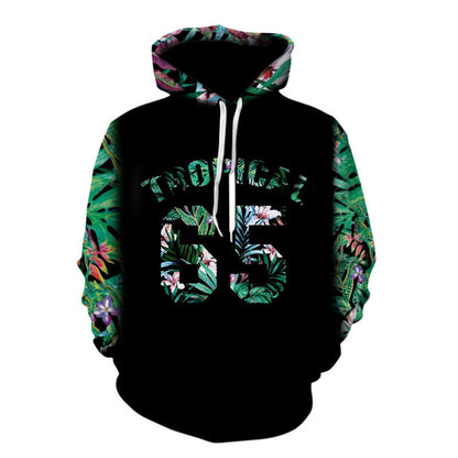 Men Fashion Green Big Leaf Hoodie