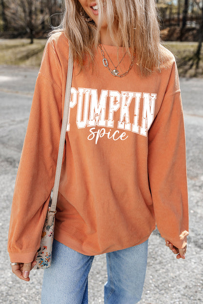 Orange PUMPKIN Spice Graphic Corded Crewneck Sweatshirt