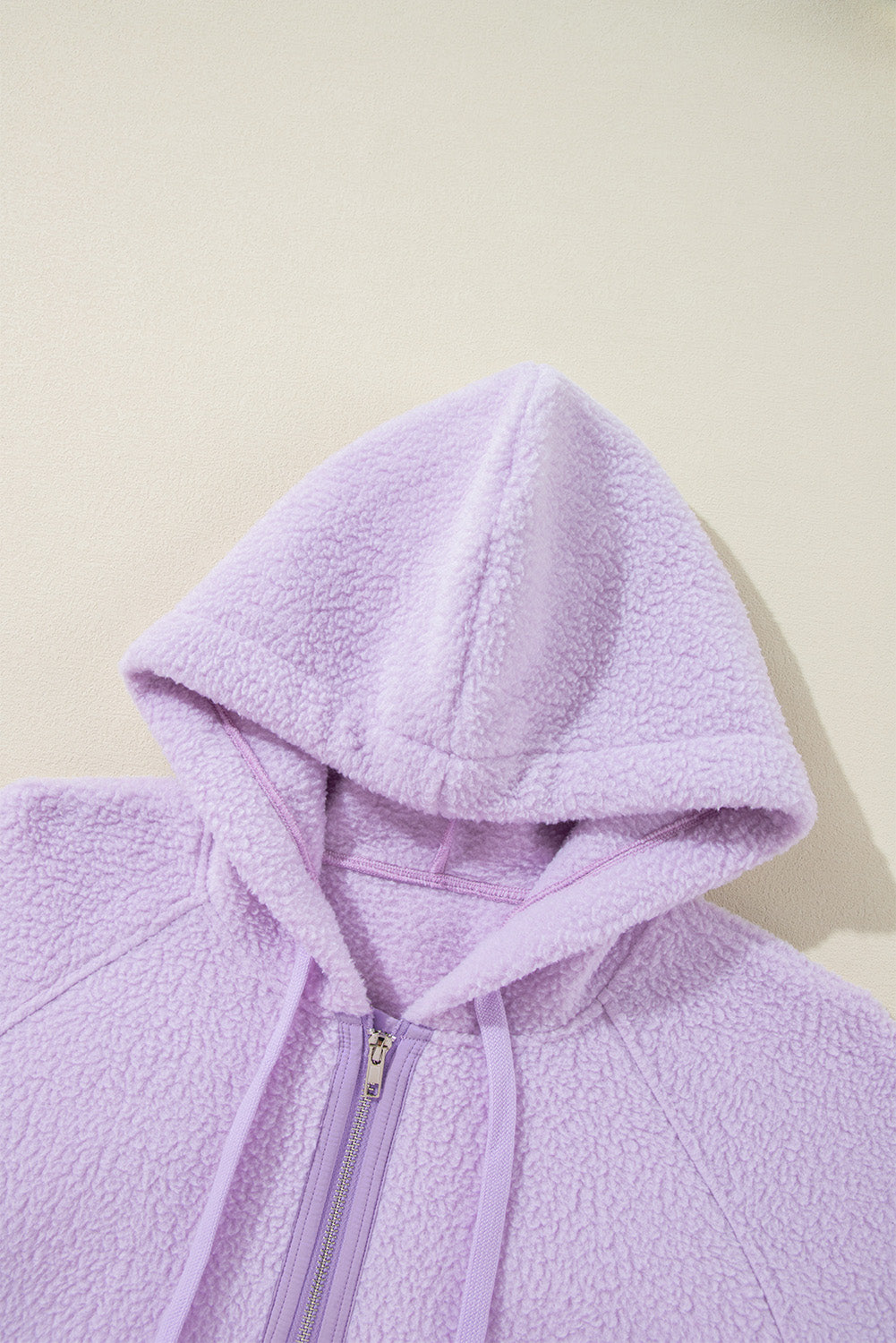 Lavendula Zipped Patch Pocket Fuzzy Drawstring Hoodie