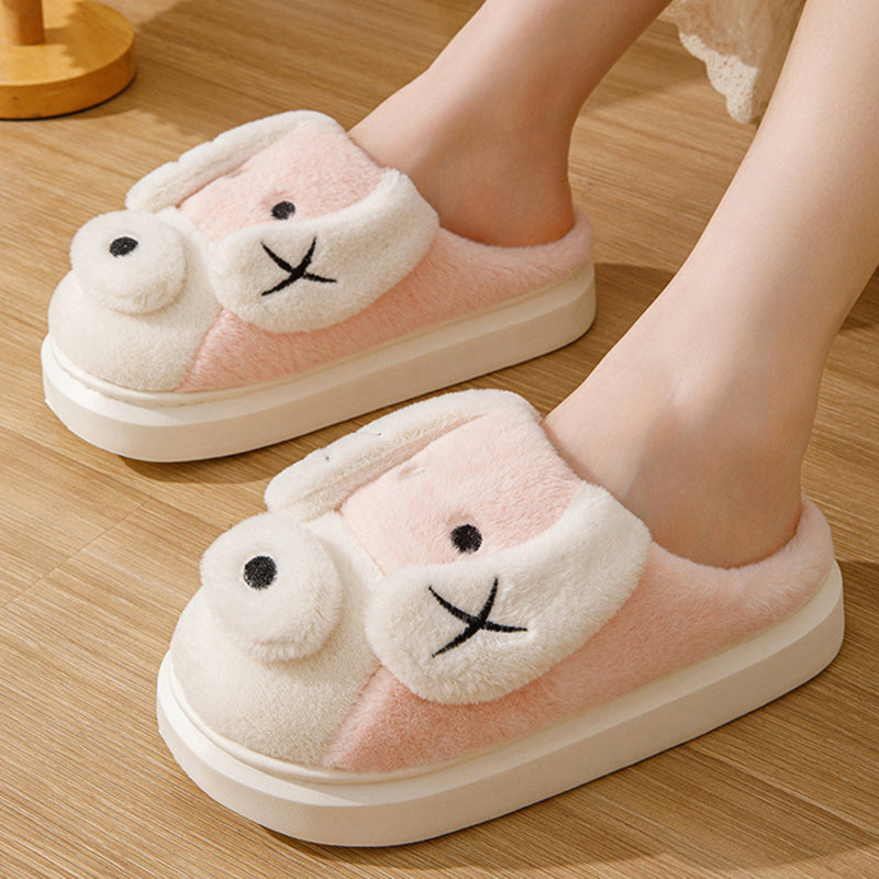 Cute Cartoon Dog Plush Slippers Winter Warm Non-slip Floor Home Slipper Couple Indoor Thick Bottom House Shoes